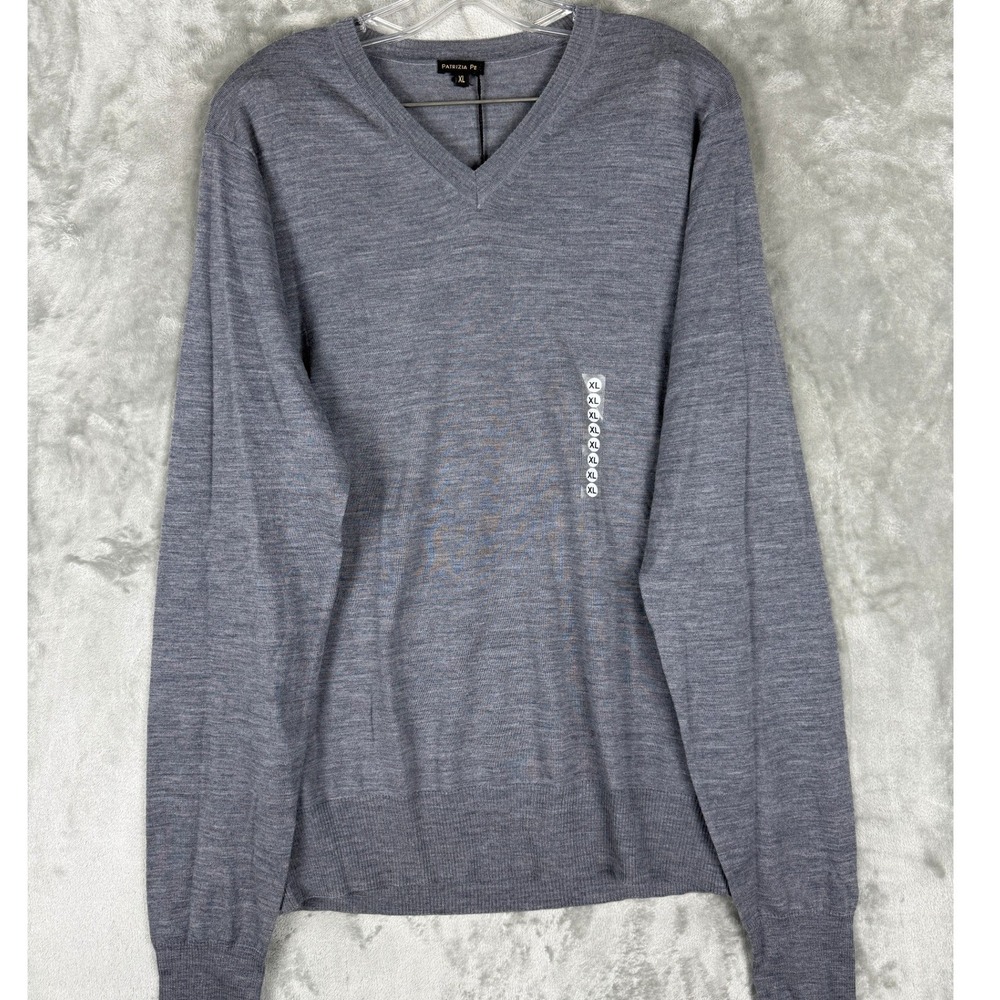 NWT PATRIZIA PEPE Mens XL Grey V-Neck Long Sleeve Wool Sweater